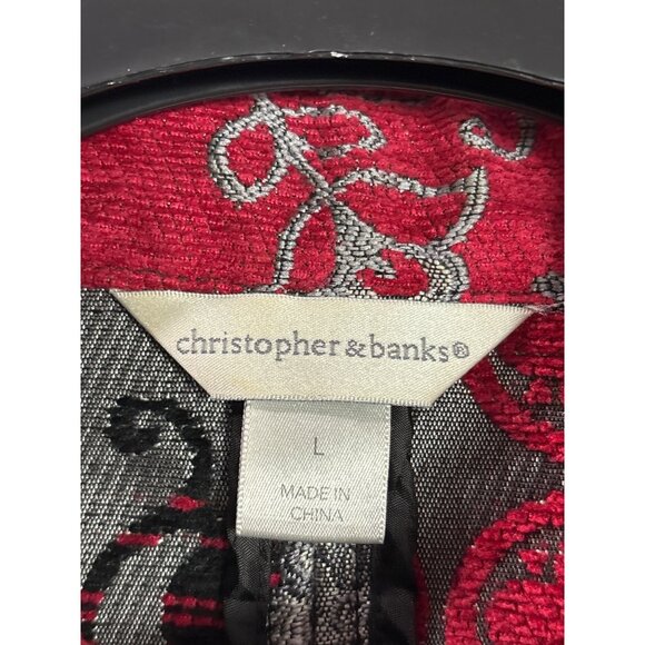 Vtg Y2K Christopher & Banks Womens Patchwork Tapestry Jacket Red Black Gray L - Picture 5 of 6